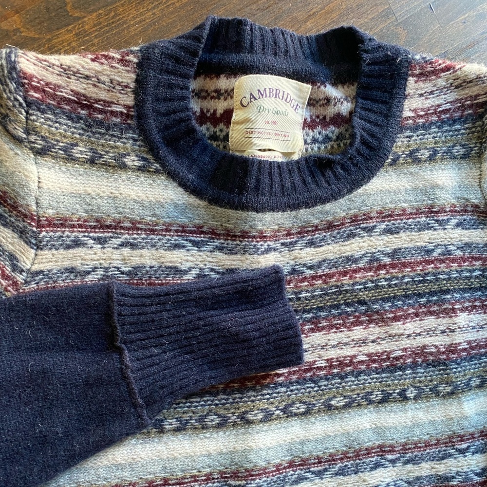 Cambridge Dry Goods Crew Neck Sweater Womens Lg Fair Isle Lambswool Blend Zipper